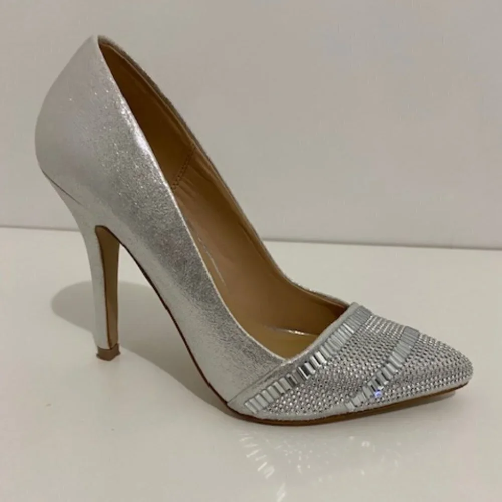 Women Aldo Silver Shimmer Rhinestone Pumps Size 6
